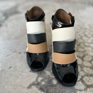 Fendi Color Block Patent Leather Ankle Strap Booties | 38.5